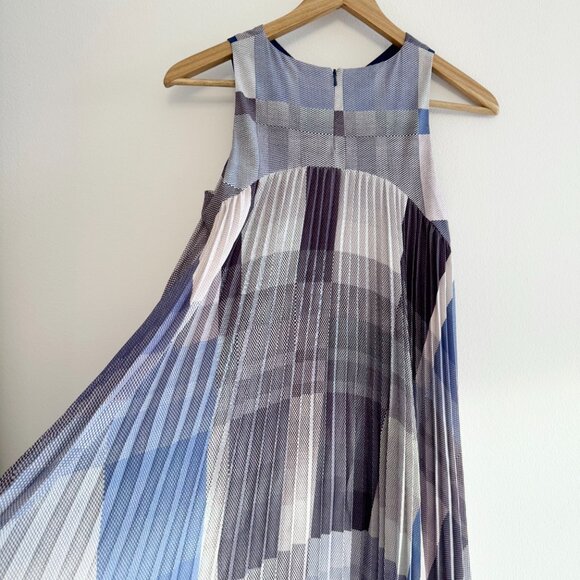 WHISTLES BLUE PLAID PLEATS BACK BOHO DRESS - SIZE 2 - Picture 6 of 8